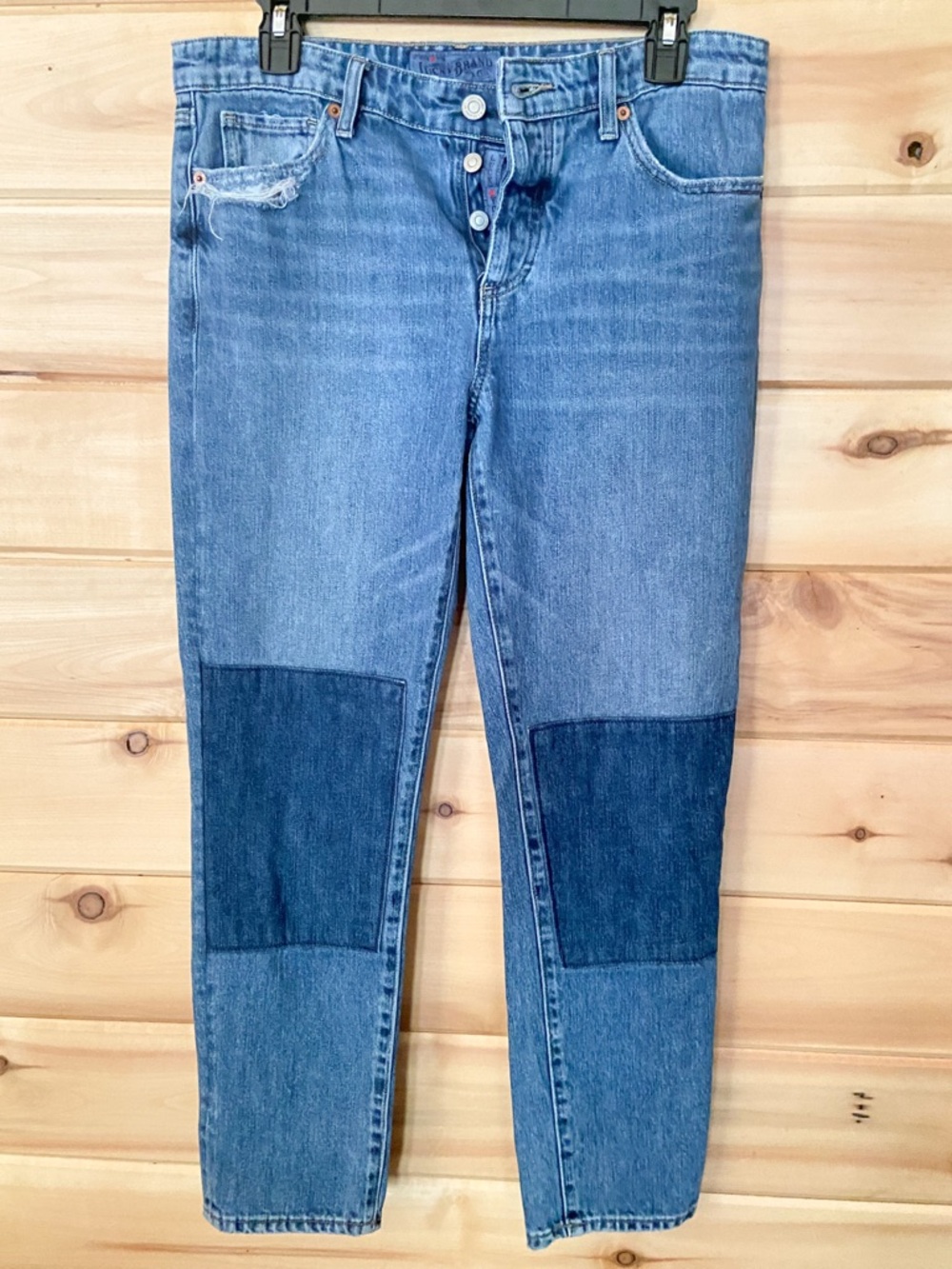 Lucky Brand Women’s Sienna Slim Boyfriend Button Fly Jeans with Knee Patches
